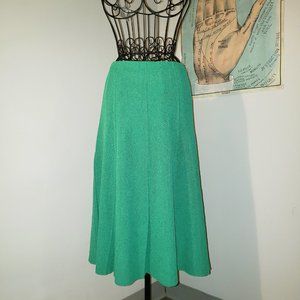 SOLD Vintage 1950-60s Grassy Green Boucle Pleated Midi Skirt M